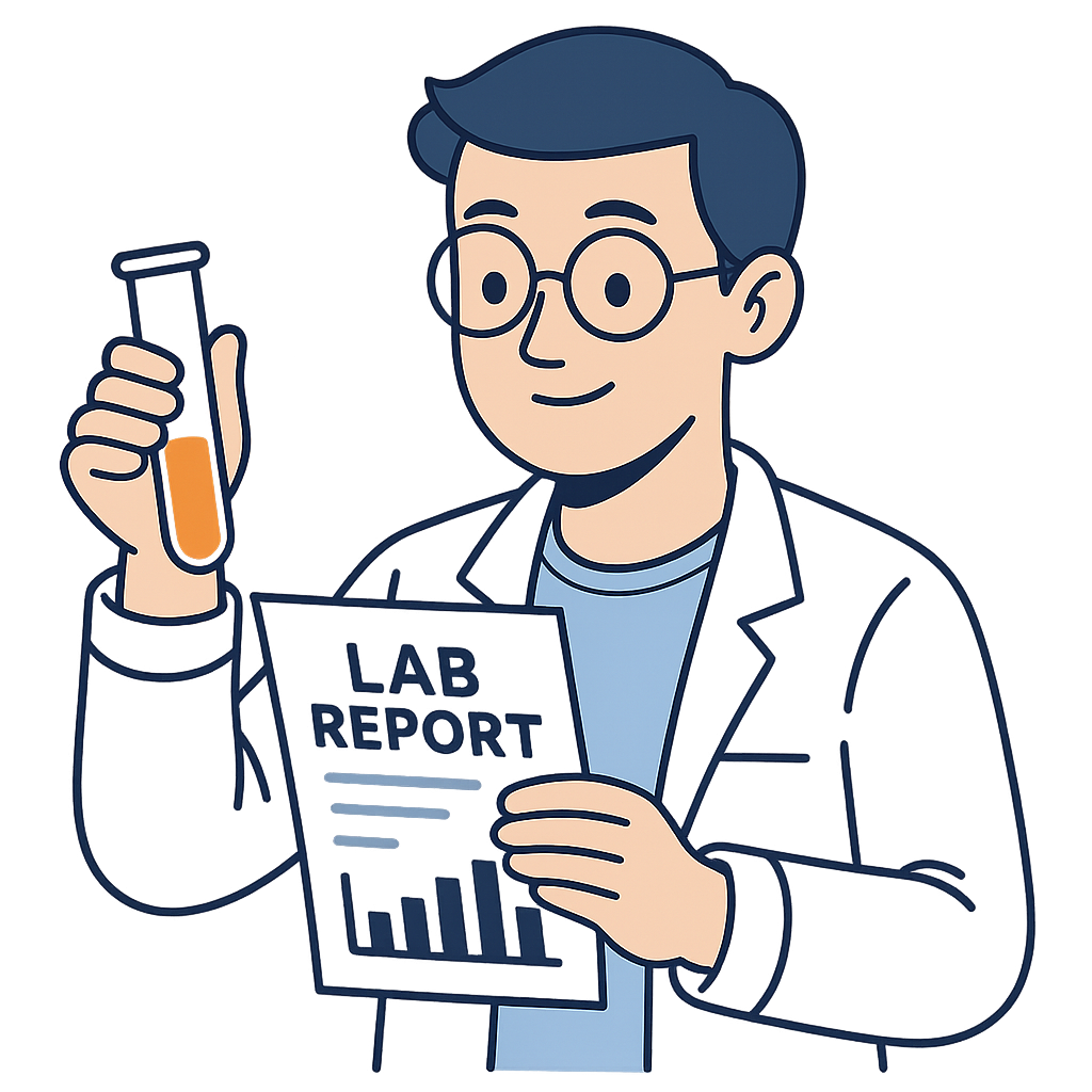 Science expert holding a lab report and test tube – BuyLabReportOnline.com